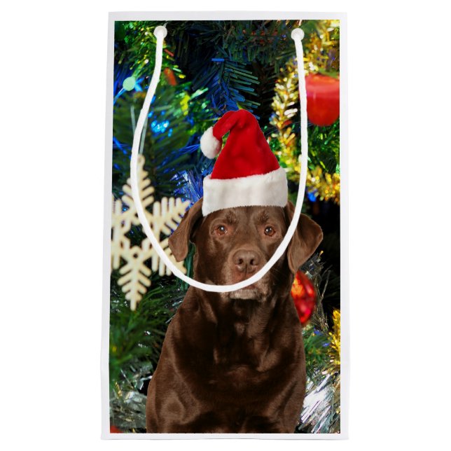 Merry Christmas Labrador Retriever Dog Santa Hat Small Gift Bag (Front)