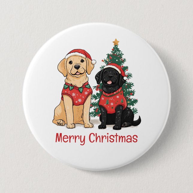Merry Christmas Labrador Retriever Dogs 7.5 Cm Round Badge (Front)