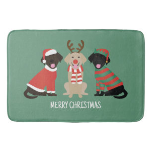 Merry Christmas Labrador Retriever Dogs Bath Mat