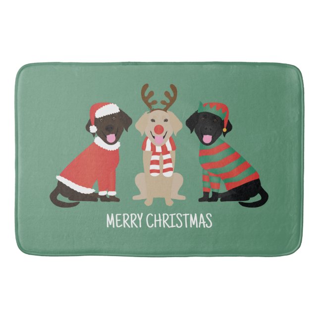 Merry Christmas Labrador Retriever Dogs Bath Mat (Front)