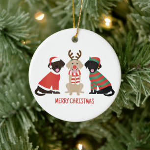 Merry Christmas Labrador Retriever Dogs Ceramic Tree Decoration