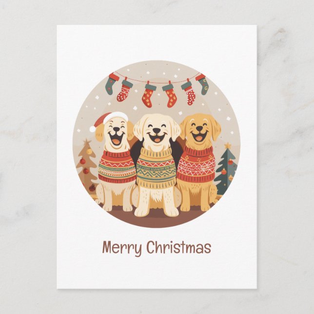 Merry Christmas Labrador Retriever Dogs Holiday Postcard (Front)