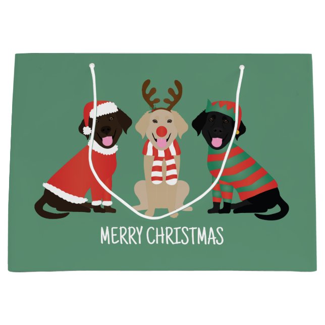 Merry Christmas Labrador Retriever Dogs Large Gift Bag (Front)