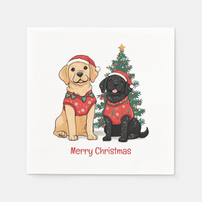Merry Christmas Labrador Retriever Dogs Napkin (Front)