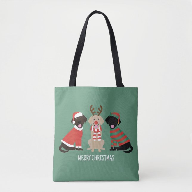 Merry Christmas Labrador Retriever Dogs Tote Bag (Front)