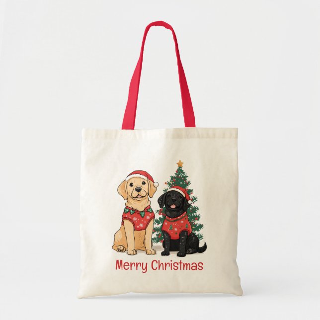 Merry Christmas Labrador Retriever Dogs Tote Bag (Front)