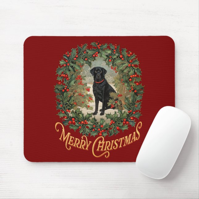 Merry Christmas Labrador Retriever Mouse Mat (With Mouse)