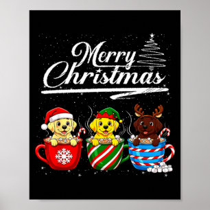 Merry Christmas Labrador Retriever Reindeer Elf Sa Poster