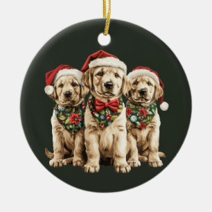 Merry Christmas Labrador Retriever Santa Puppy Dog Ceramic Tree Decoration