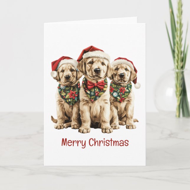 Merry Christmas Labrador Retriever Santa Puppy Dog Holiday Card (Front)