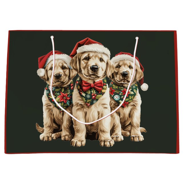 Merry Christmas Labrador Retriever Santa Puppy Dog Large Gift Bag (Front)