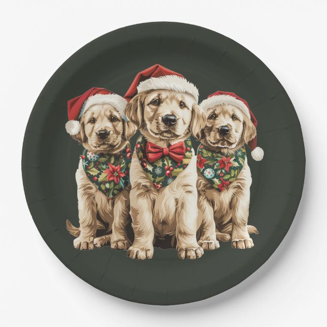 Merry Christmas Labrador Retriever Santa Puppy Dog Paper Plate (Front)