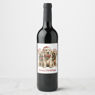 Merry Christmas Labrador Retriever Santa Puppy Dog Wine Label