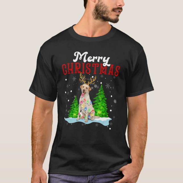 Merry Christmas Labrador Tree Lights Labrador Chri T-Shirt (Front)