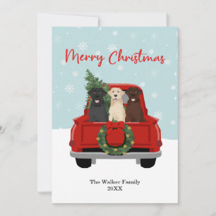 Merry Christmas Labradors Red Christmas Truck Holiday Card