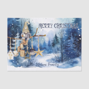 Merry Christmas Lady Gnome on Blue Forest Tissue Paper