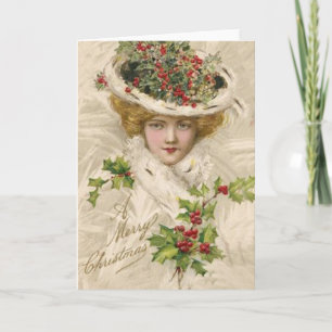 Merry Christmas Lady in Hat Holiday Card