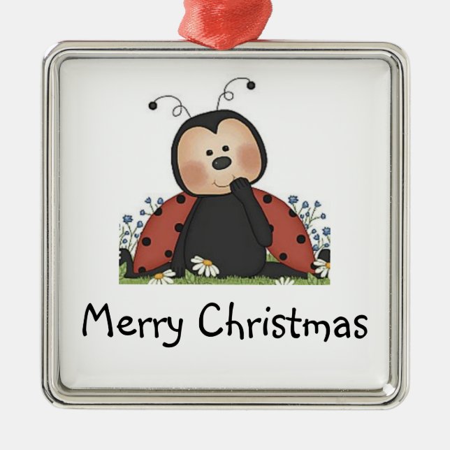 Merry Christmas Ladybug Metal Tree Decoration (Front)