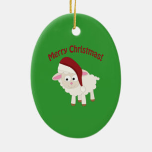 Merry Christmas Lamb Ceramic Tree Decoration