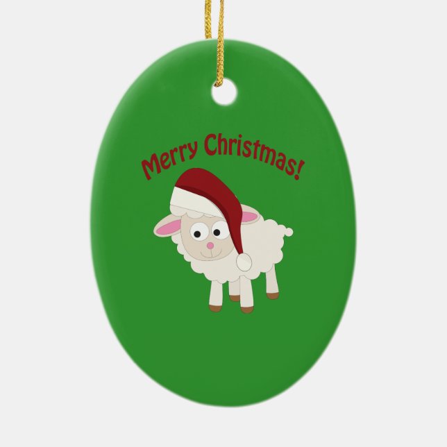 Merry Christmas Lamb Ceramic Tree Decoration (Back)
