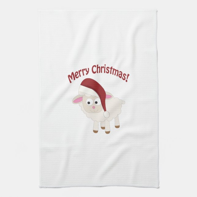 Merry Christmas Lamb Tea Towel (Vertical)