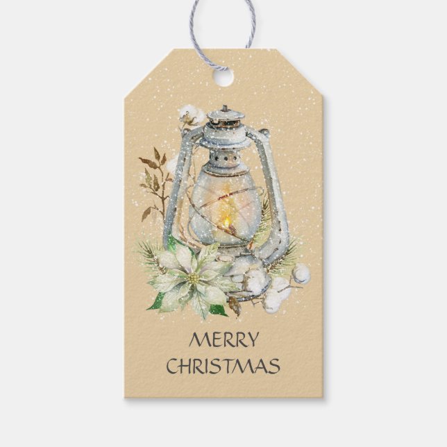 Merry Christmas Lantern Snow Winter Gift Tag (Front)