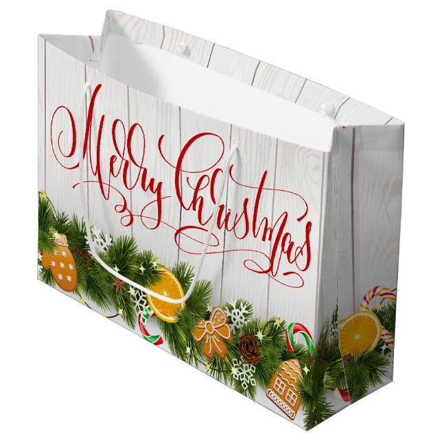 Merry Christmas  Large Gift Bag (Front Angled)