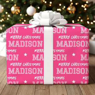 Merry Christmas Large Scale Custom Name Pink Wrapping Paper