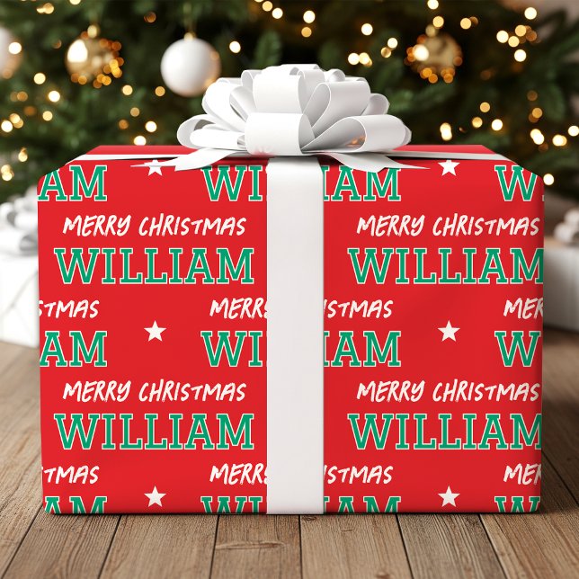 Merry Christmas Large Scale Custom Name Red Green Wrapping Paper (Creator Uploaded)