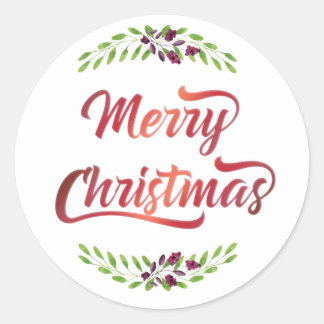 Merry Christmas Laurels Red ID293 Classic Round Sticker