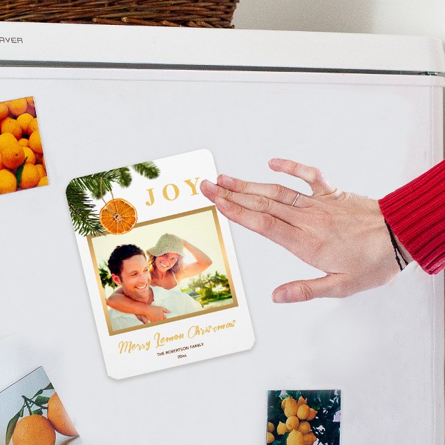 Merry Christmas Lemon Gold Photo Magnet Card (Creator Uploaded)