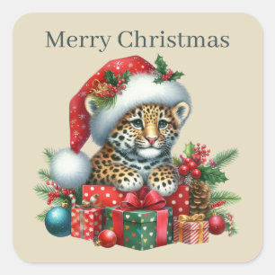 Merry Christmas leopard add text Square Sticker