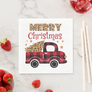 Merry Christmas Leopard and Buffalo Plaid Napkin