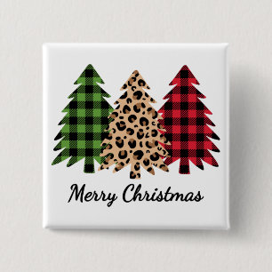 Merry Christmas Leopard and Plaid Trees Magnet 15 Cm Square Badge