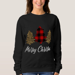 Merry Christmas, Leopard buffalo plaid Christmas t Sweatshirt