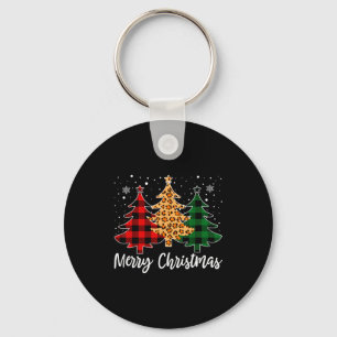 Merry Christmas Leopard Buffalo Plaid Christmas Tr Key Ring