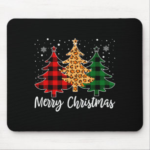 Merry Christmas Leopard Buffalo Plaid Christmas Tr Mouse Mat