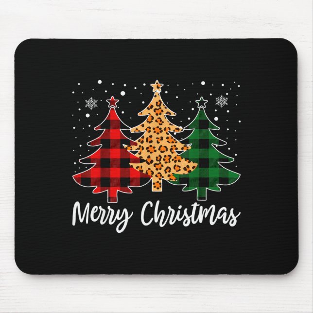 Merry Christmas Leopard Buffalo Plaid Christmas Tr Mouse Mat (Front)