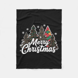 Merry Christmas Leopard Buffalo Plaid Matching Fam Fleece Blanket