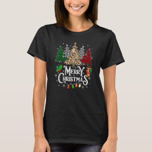 Merry Christmas Leopard Buffalo Red Plaid Family M T-Shirt