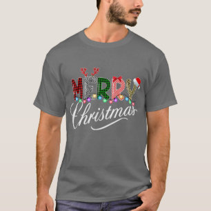 Merry Christmas Leopard Buffalo Red Plaid For Men  T-Shirt