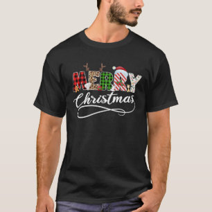 Merry Christmas Leopard Buffalo Red Plaid Santa Fa T-Shirt