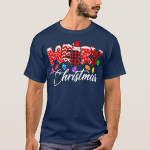 Merry Christmas Leopard Buffalo Red Plaid Santa Ha T-Shirt