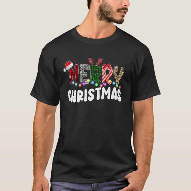 Merry Christmas Leopard Buffalo Red Plaid   Xmas 2 T-Shirt (Front)