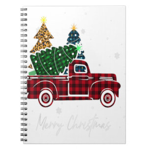Merry Christmas Leopard Buffalo Truck Tree Red Pla Notebook