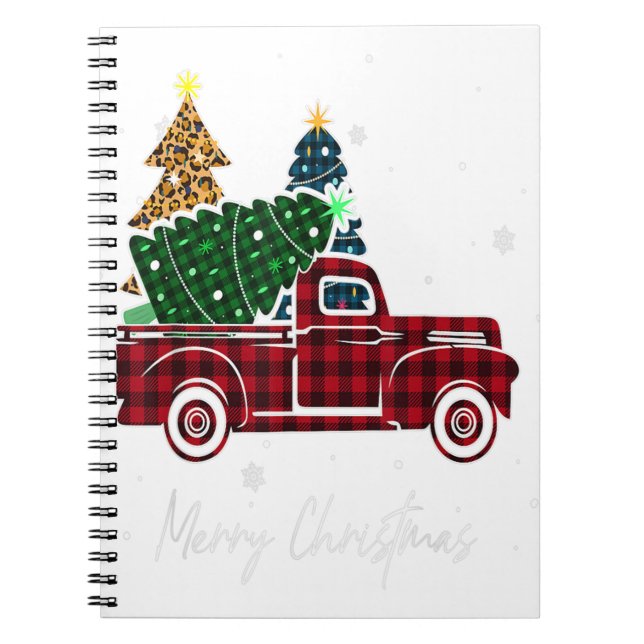 Merry Christmas Leopard Buffalo Truck Tree Red Pla Notebook (Front)