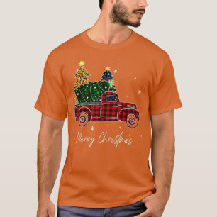 Merry Christmas Leopard Buffalo Truck Tree Red Pla T-Shirt
