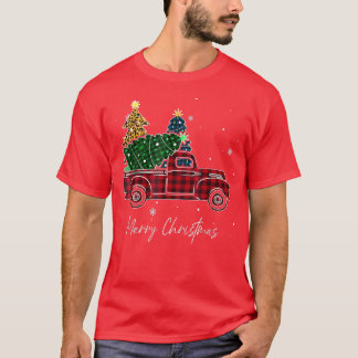 Merry Christmas Leopard Buffalo Truck Tree Red Pla T-Shirt