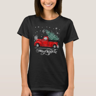 Merry Christmas Leopard Buffalo Truck Tree Red Pla T-Shirt