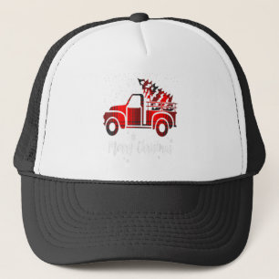 Merry Christmas Leopard Buffalo Truck Tree Red Pla Trucker Hat
